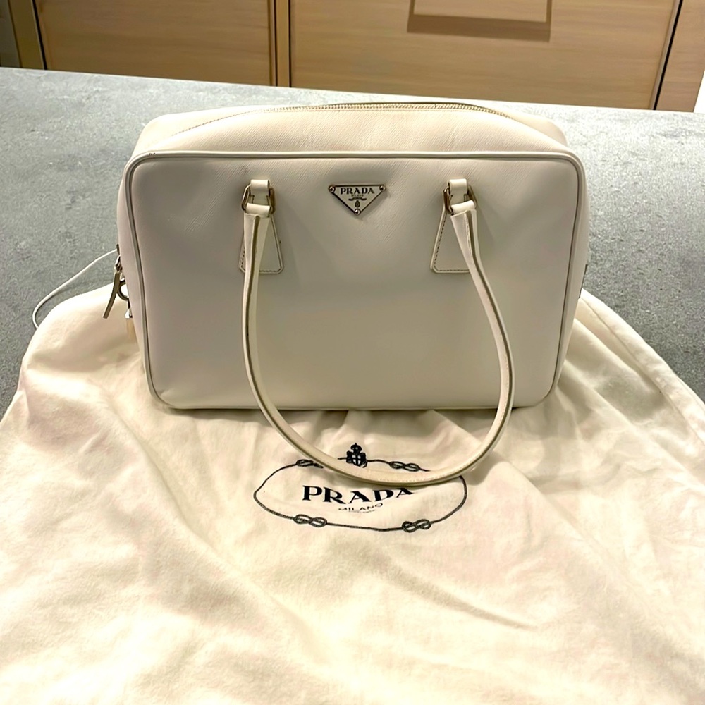 Prada Saffiano Ivory Tote Shoulder Bag